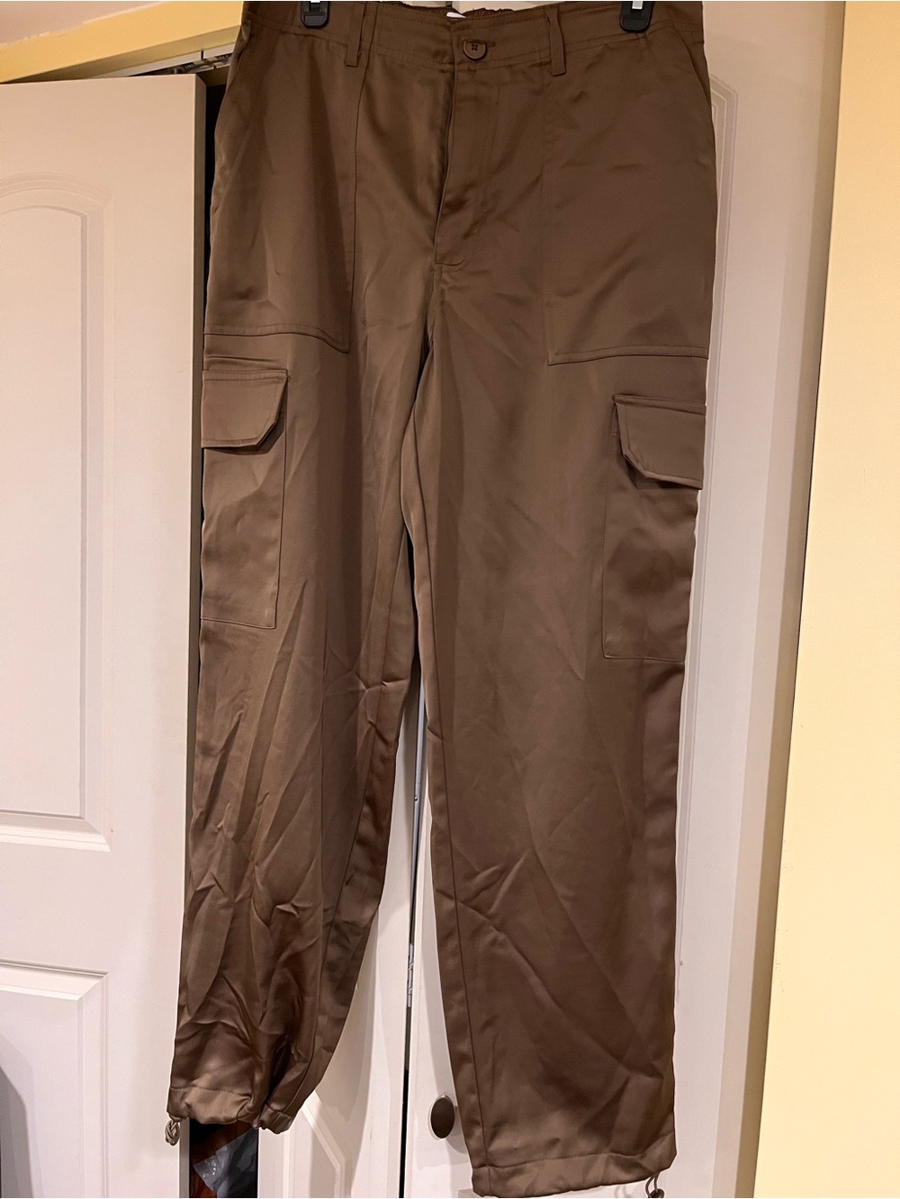 Vanilla Star satin olive green Cargo Jumpsuit Pants